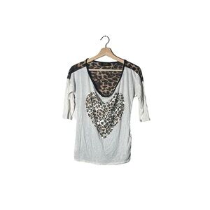 Flair Leopard Print‎ Heart Top Women’s Small Sheer  Back Animal Print Boho Tee